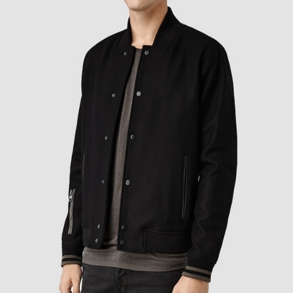 AllSaints Wool Meron Bomber Jacket Size XS Black - Picture 2 of 11